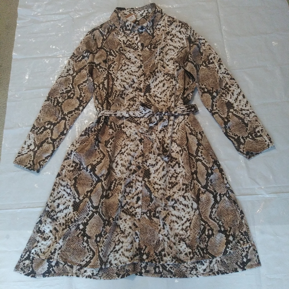 Davi & Dani Python Print Tie Long-Sleeve Shift Dress NWT Sz-Sm